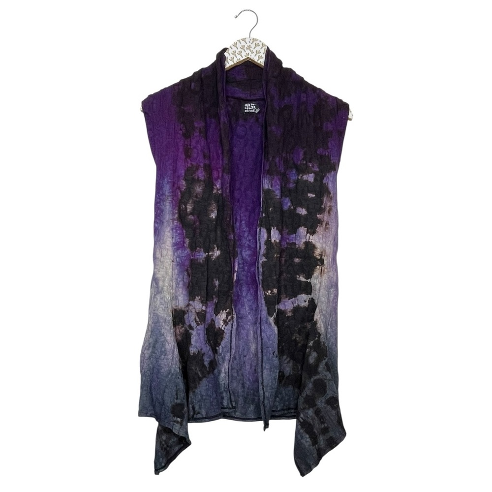 Vintage Art of Cloth Vest Gauze Crinkle Tie Dye Lagenlook Open Front Made in USA